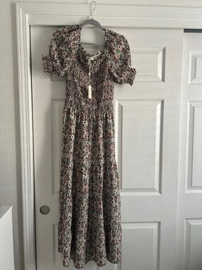 MAX STUDIO Printed Smocked Bodice Tiered Maxi Dress, Size Large
